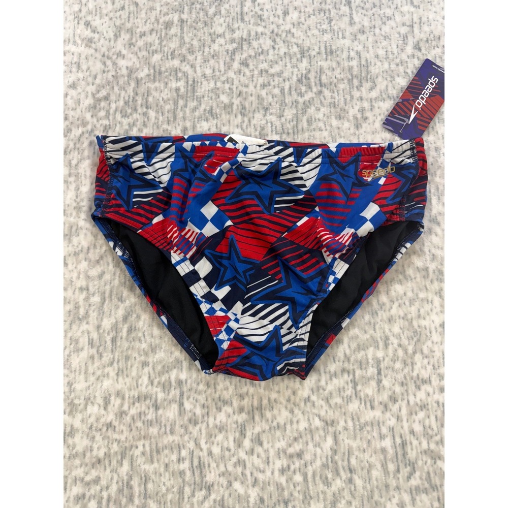 Speedo Mens Endurance Overdrive Swim Brief True Cobalt Stars Stripes Red Blue 34